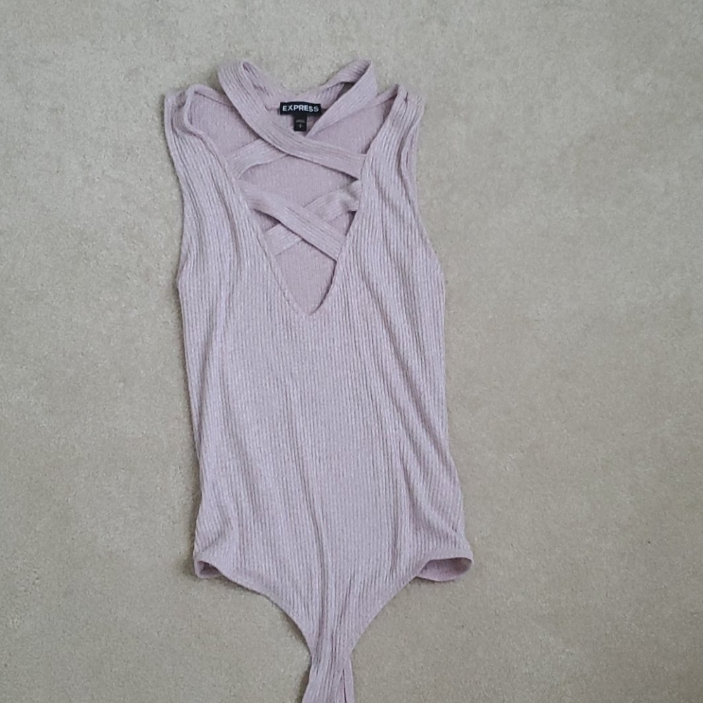 Express ribbed pink bodysuit